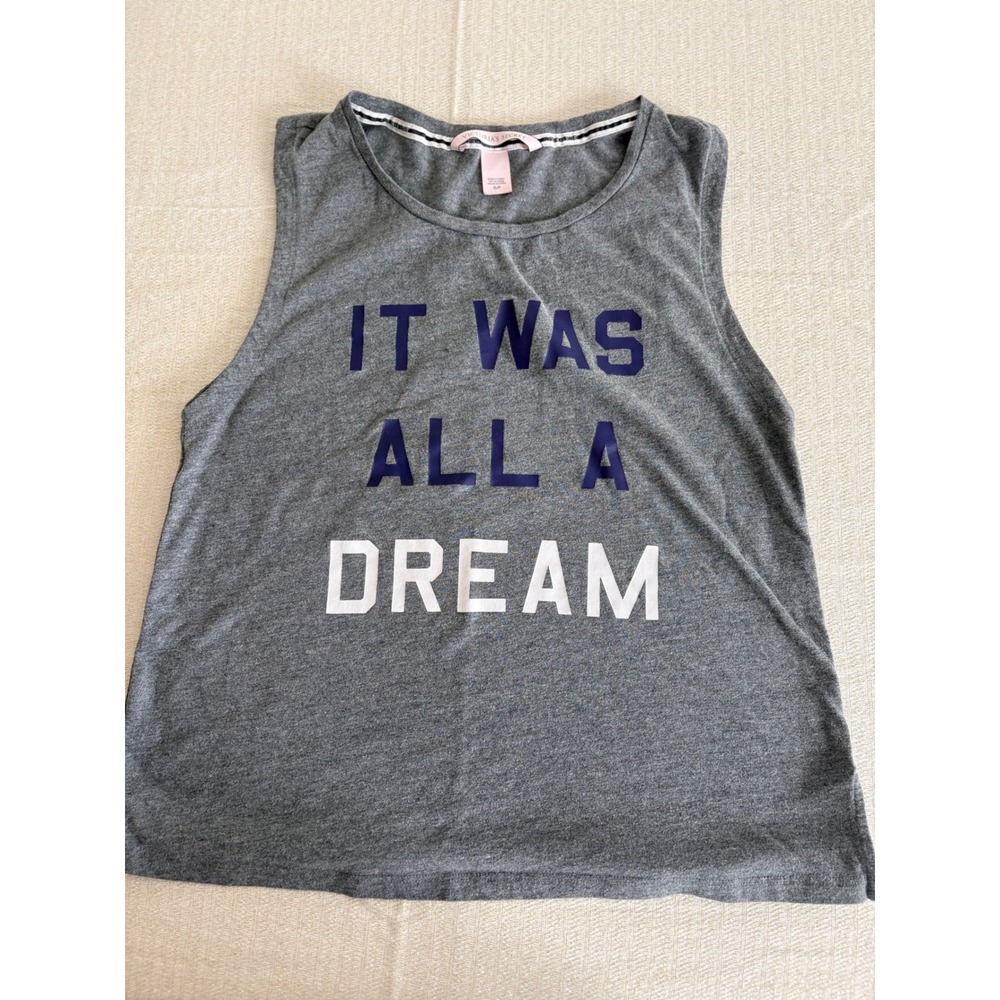 Victoria's Secret Tank Top Small Gray  It Was All A Dream Graphic Muscle Pjs